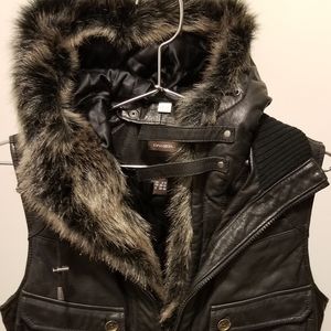 Danier Leather Winter Vest w/Faux Fur Hood